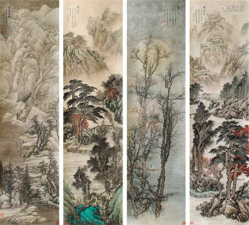 吴湖帆（1894～1968） 山水 四屏 设色纸本