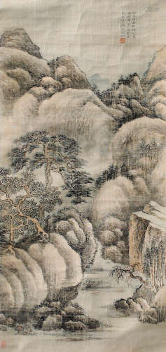 吴湖帆（1894～1968） 松鹤鸣泉 镜片 设色绢本