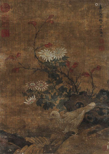 陆冶 花鸟 立轴 设色绢本