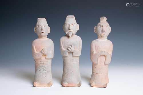 A SET OF GREY PAINTED POTTERY ATTENDANTS, SONG