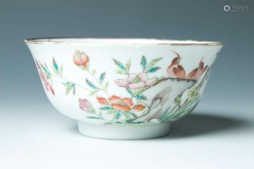 FAMILLE ROSE FLORAL AND FAUNA BOWL, GUANGXU MARK