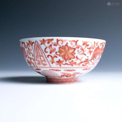 IRON-RED DECORATED 'BAT AND FLOWER' BOWL