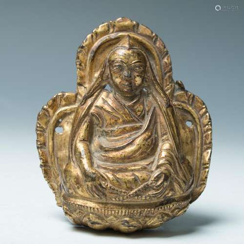 A GUILT COPPER PORTRAIT OF DALAI LAMA, 19TH C.