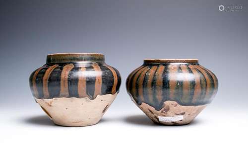 TWO HENAN SPOT GLAZED GLOBULAR JARS, SONG / JIN