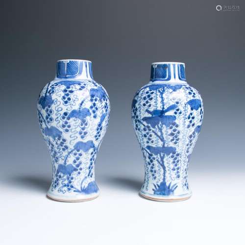 A PAIR OF BULE AND WHITE BALUSTER VASES