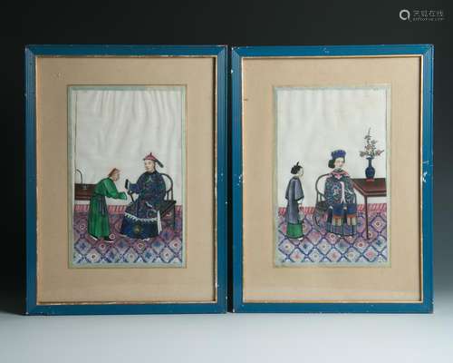 A PAIR OF PITH PAPER PAINTING