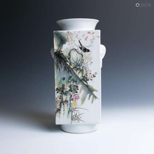 A'QIANJIANG' SCHOOL ENAMELED 'CONG' VASE