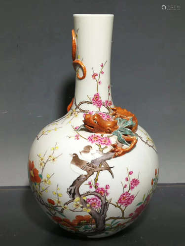 17-19TH CENTURY, A BIRD&FLOWER PATTERN ENAMELS VASE, QING DYNASTY