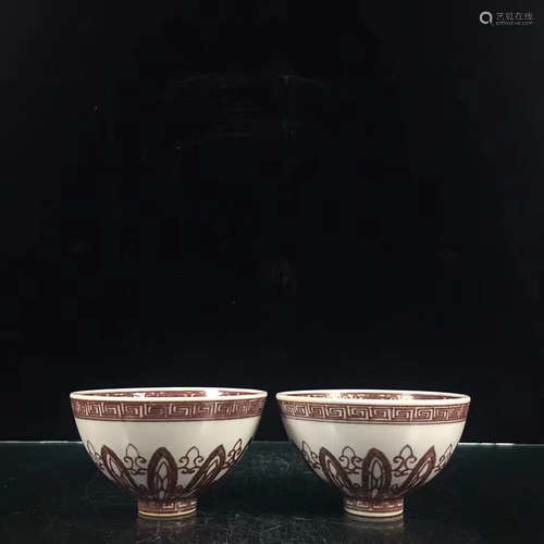 14-16TH CENTURY, A PAIR OF UNDERGLAZE RED BOWLS, MING DYNASTY