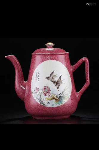 17-19TH CENTURY, A YUHANQING CARMINE GLAZED TEAPOT, QING DYNASTY