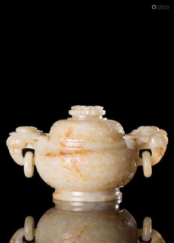 A BEAST PATTERN HETIAN JADE DOUBLE-EAR BURNING CENSER