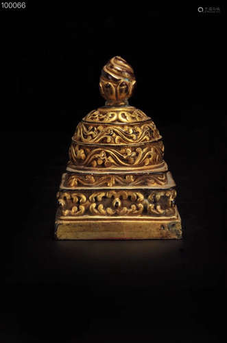 14TH-16TH CENTURY, A TIBETAN BRONZE GILT SEAL, MING DYNASTY