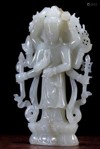 17-19TH CENTURY, A GUANYIN DESIGN HETIAN JADE ORNAMENT, QING DYNASTY