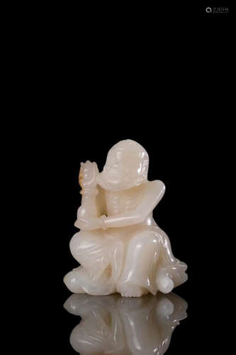 17-19TH CENTURY, AN ARHAT DESIGN HETIAN JADE ORNAMENT, QING DYNASTY