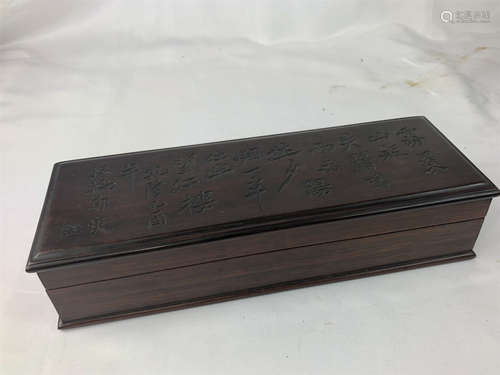 CHINESE ROSEWOOD HONGMU POEM SQUARE BOX