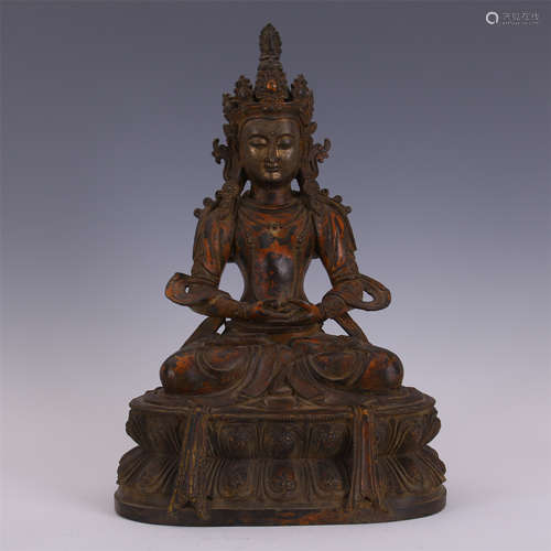 CHINESE BRONZE SEATED GUANYIN