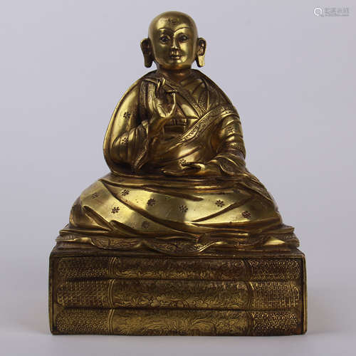 TIBETAN GILT BRONZE SEATD GURU