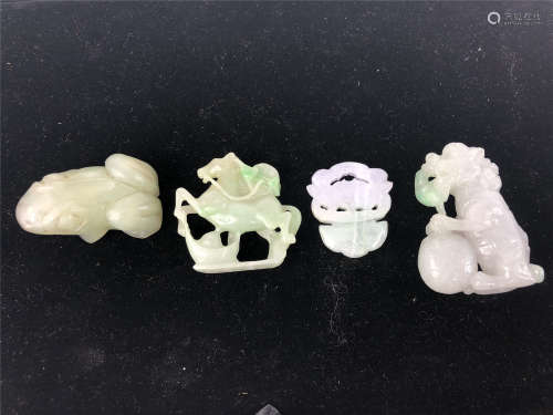 FOUR CHINESE JADEITE CARVINGS