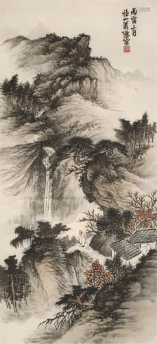 萧愻（1883～1944） 观瀑图 镜片 设色纸本