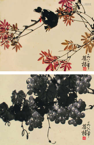 苏葆桢（1916～1990） 花鸟双挖 立轴 设色纸本