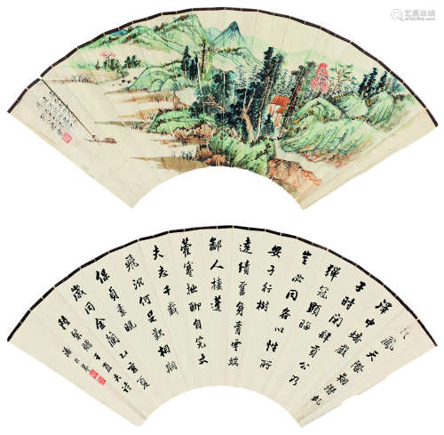 唐云 潘龄皋（1910～1993） 山水 行书 镜片 设色纸本