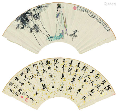 唐云 刘旦宅（1910～1993） 仕女 行书 镜片 设色纸本