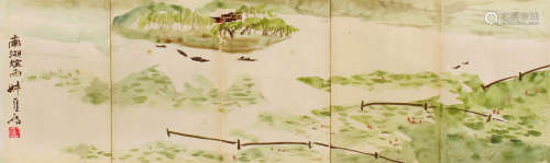 钱瘦铁（1897～1967） 南湖烟雨 镜片 设色纸本