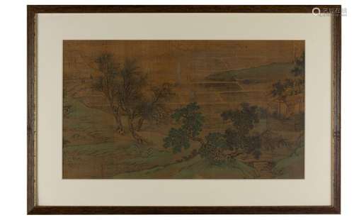 Chinese Framed Landscape Painting on Silk, 17th Century