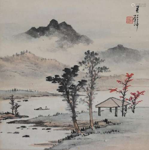 Square Chinese Landscape Painting by Huang Junbi