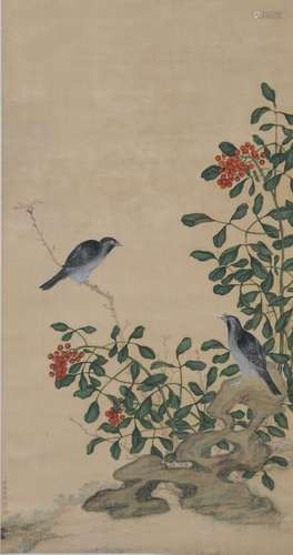 Chinese Painting on Silk of Birds by Xu Yang