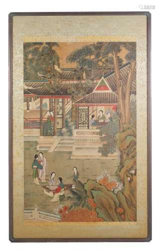 Chinese Painting on Silk of Women in Garden