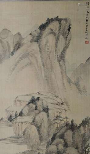 Chinese Landscape Painting on Silk by He Weipu