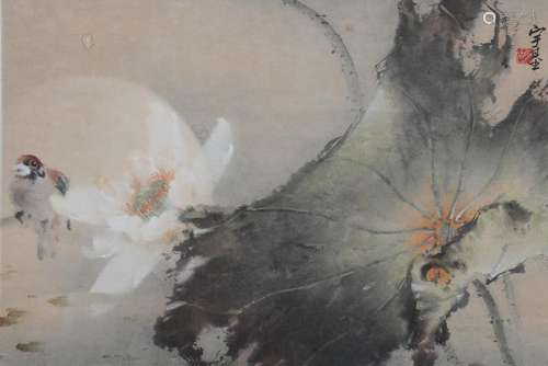 Painting of Lotus & Bird by Hu Yuji