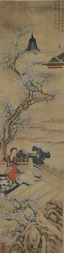 A painting of a court lady on silk by Yu Ji