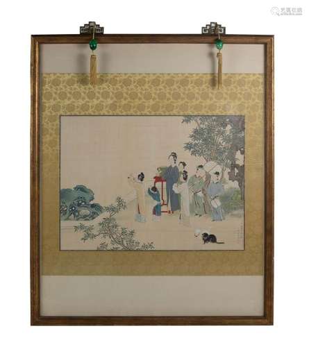 Chinese Painting on Silk of Court Ladies, 19th Century