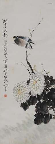 Chinese Painting a Bird & Flowers by Huang Hua