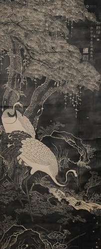 Chinese Rubbing of Pine Tree & Cranes, 18-19th Century