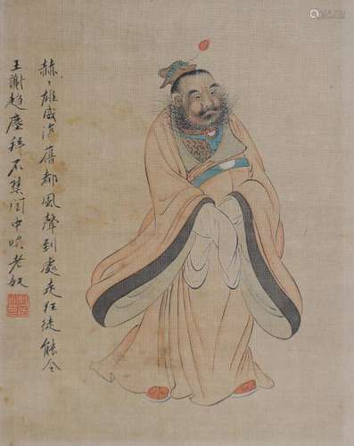 Chinese Painting on Silk of an Old Man, 19th Century