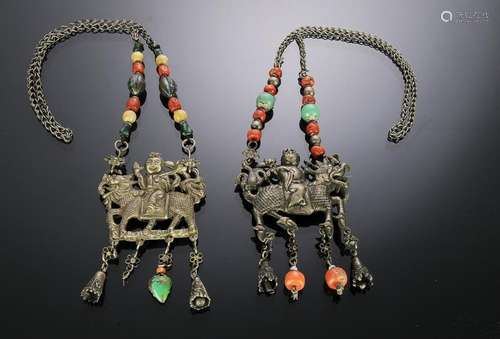 Set of 2 Chinese Silver Necklaces, 19th Century