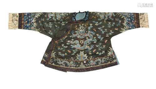 Chinese Black Ground Dragon Robe, 19th Century