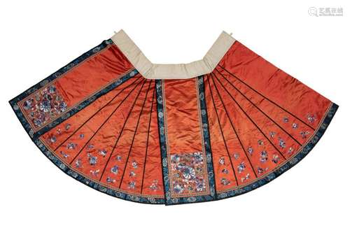 Chinese Red Silk Skirt, 19th Century