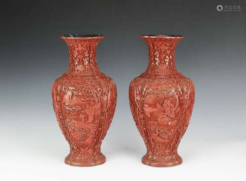 Pair of Chinese Cinnabar Vases, 19th Century