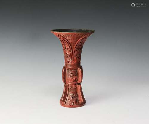 Chinese Cinnabar Gu Vase, 19th Century