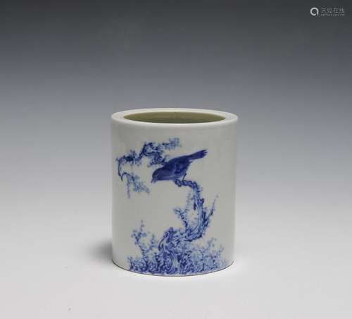 Wang Bu Style Blue & White Brush Pot, Republic