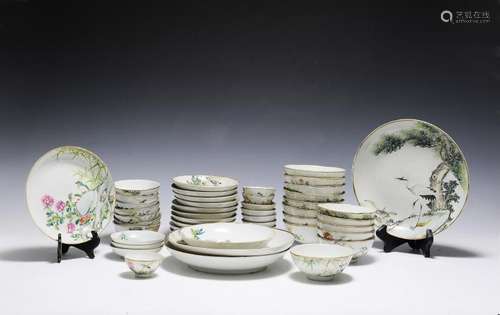 Chinese Set of 48 Bowls, Plates & Dishes, 19th Century