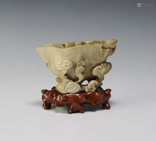 Chinese Chicken Bone Jade Cup w/ Stand, 18th Century