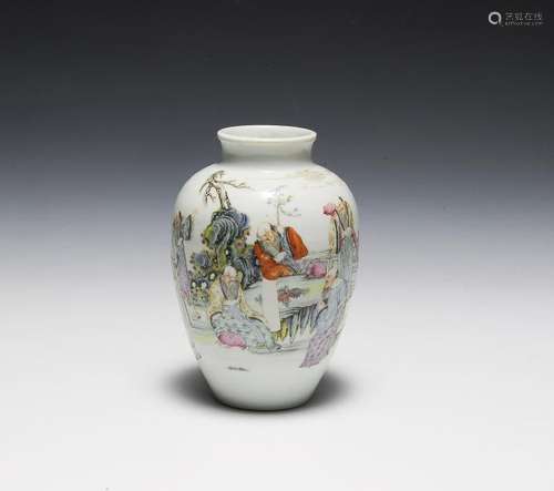 Chinese Famille Rose Vase w/ Scholars, Republic