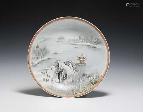 Chinese Porcelain Snowy Landscape Charger, 20th Century