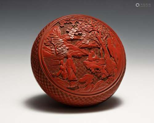 Chinese Round Cinnabar Box, Early 19th Century