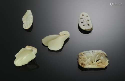 Chinese Group of 5 Celadon Jade Toggles, 18-19th